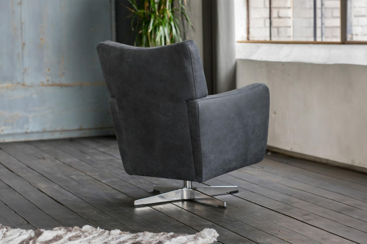 DREHSESSEL ALINE Schwarz Leder - Schwarz, Leder (68/87/72cm) - KAWOLA