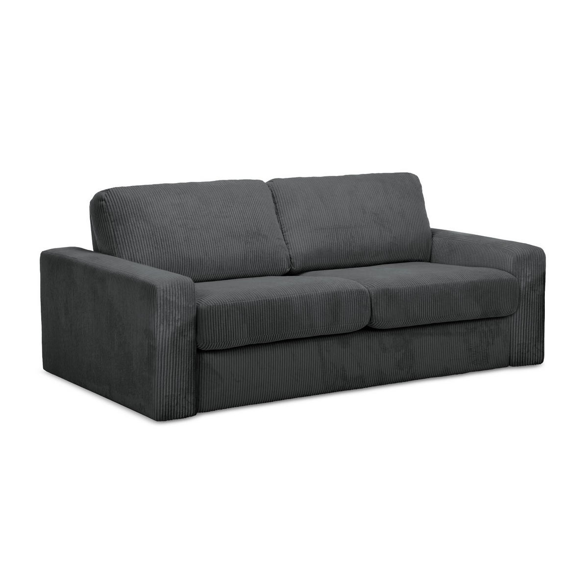 3-SITZER SOFA mit Schlaffunktion Cord Stoff Grau - Dunkelgrau/Schwarz, Kunststoff/Textil (195/80/100cm) - LaMiaSofa