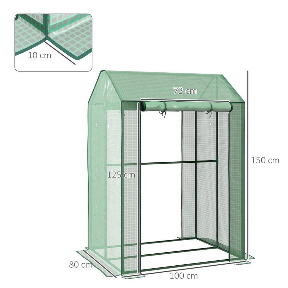 GEWÄCHSHAUS aus Stahl 100x80x150 cm in Grün mit 2 Türen - Grün, Metall (80/150/100cm) - Modfu