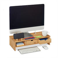 MONITORSTÄNDER Natur Bambus 2-Schubladen - Hellbraun, Holz (23/54/13cm) - Relaxdays