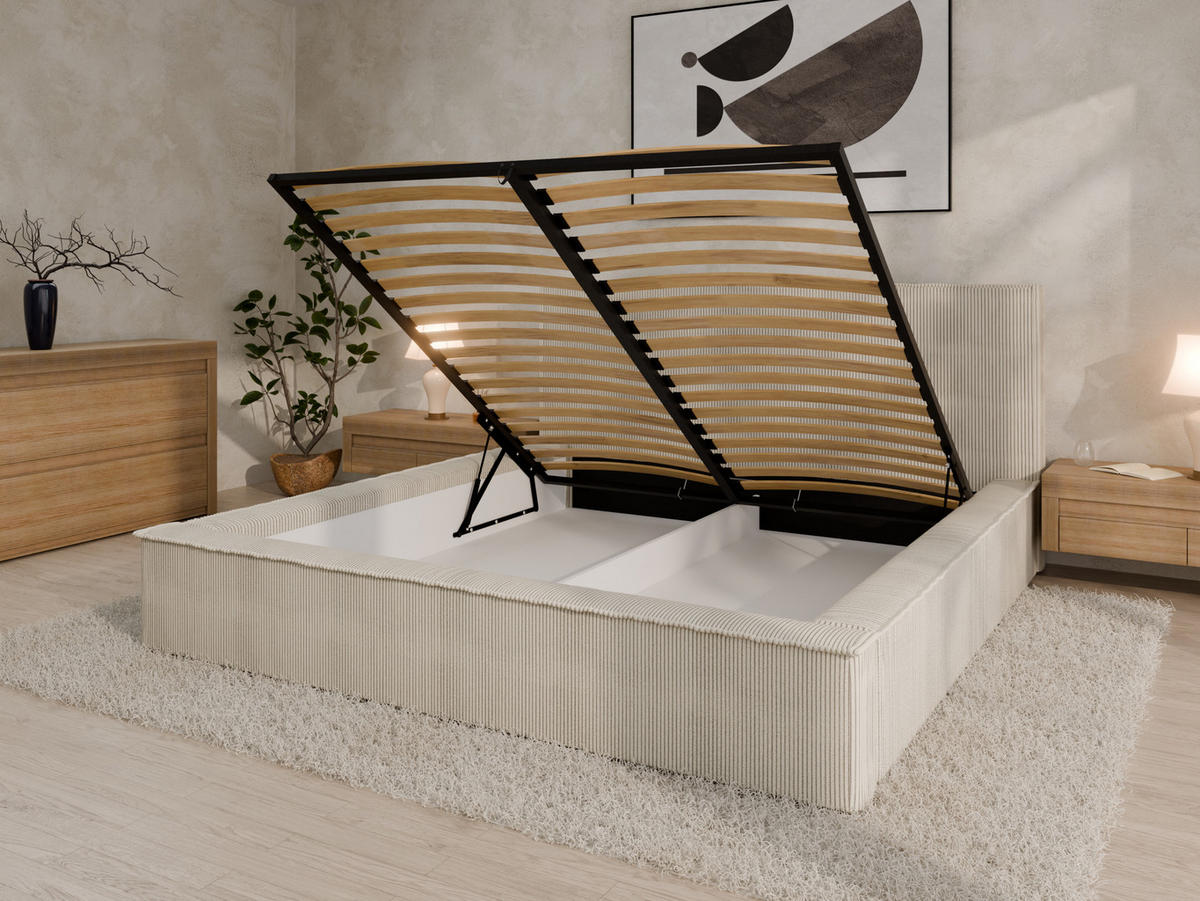 POLSTERBETT SANA 180x200cm Elegantes Polsterbett für modernen Wohnstil , 7-Zonen-Taschenfederkernmatratze mit kokos ARLAN (21 cm), beige - Beige, Holz (180/200cm) - Panda Möbel