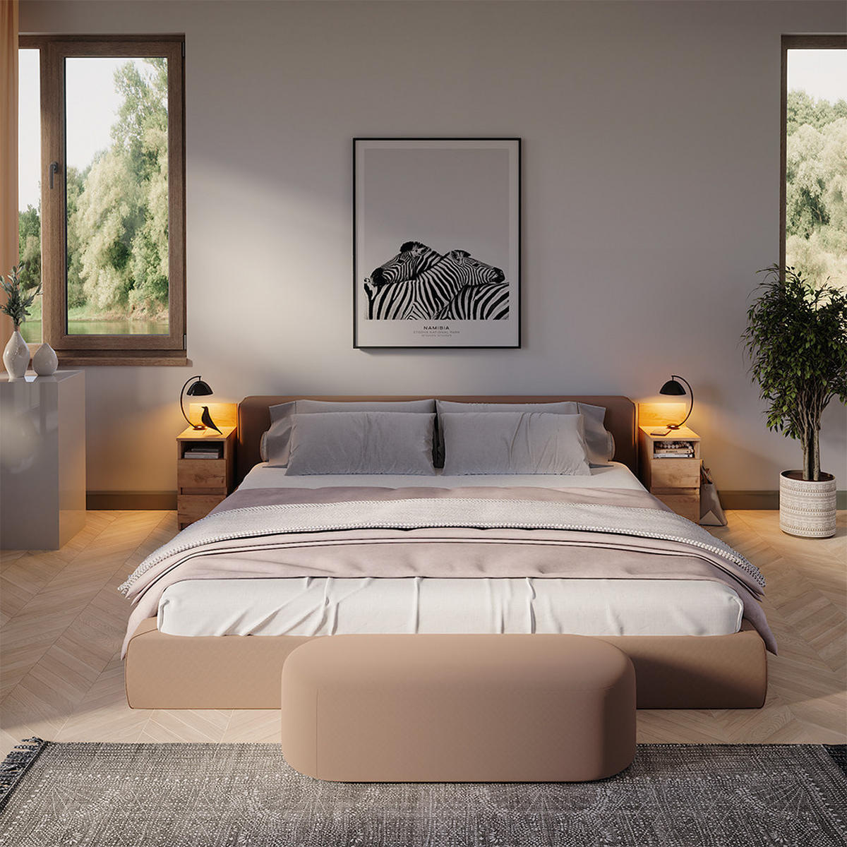 NACHTTISCH Monty Goldkraft Eiche 25 x 59.1 cm mit 2 Schubladen - Honigeiche, Holzwerkstoff (25/59.1/32.3cm) - Vicco