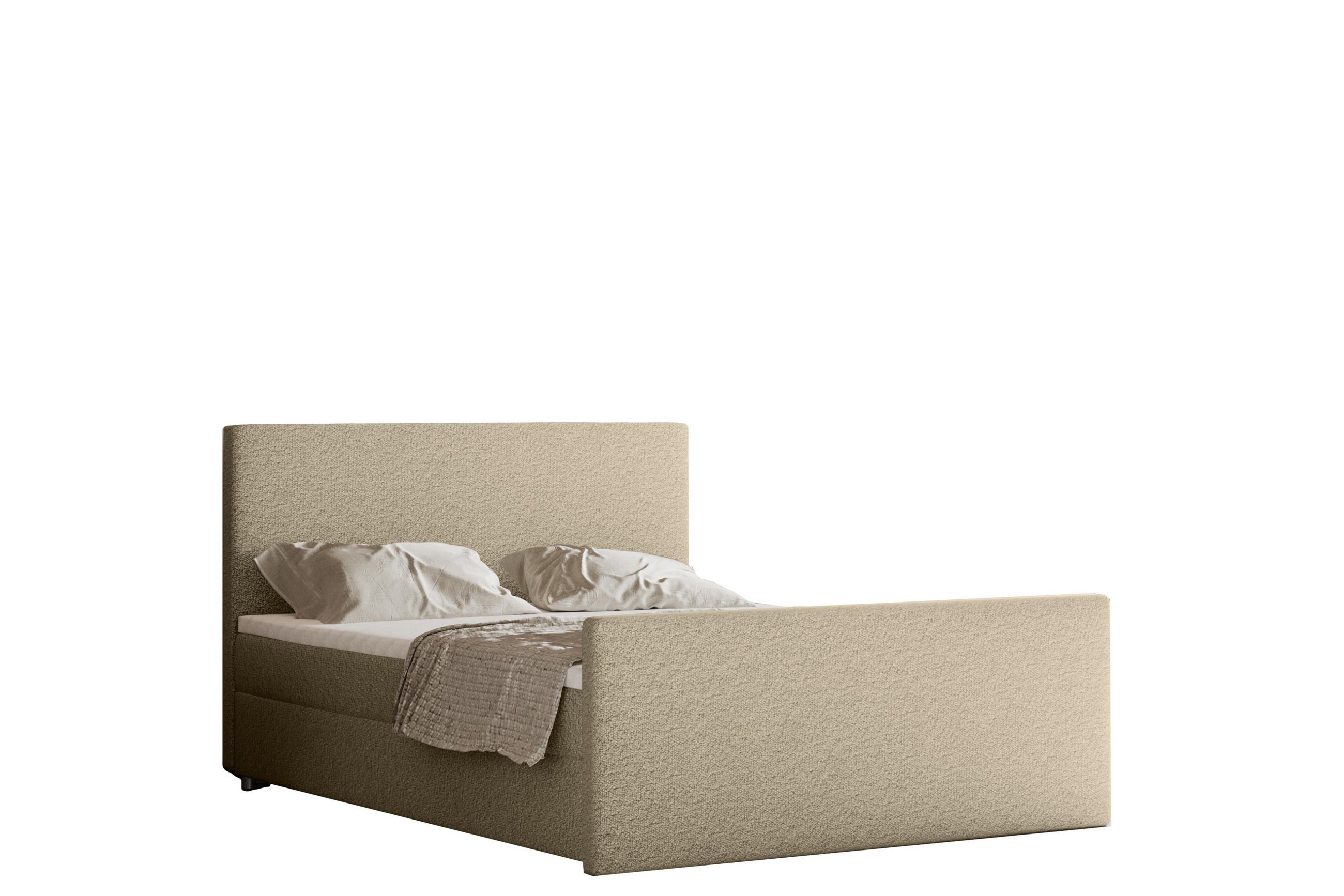 BOXBETT mit Bettkasten Matratze Topper LAGUNE Stoff Loop Beige 120x200 cm H2-Pocket - Beige, Holz/Holzwerkstoff (120/200cm) - Kaiser Möbel