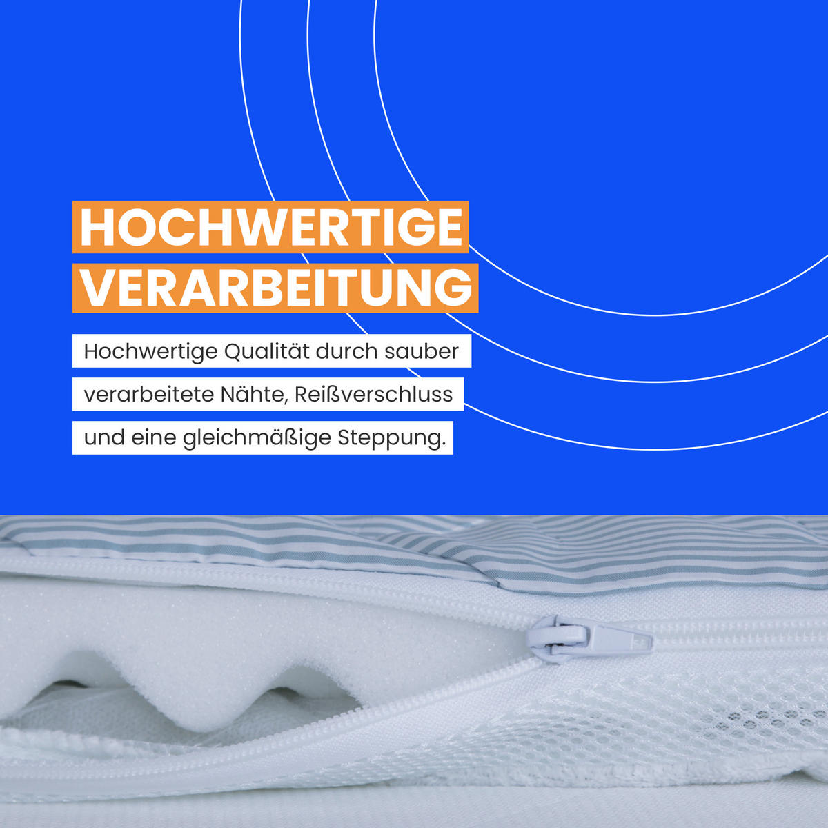 MATRATZENAUFLAGE mit Wendeseite blau/weiß gestreift 90x200x5cm - Weiß, Textil (90/200cm) - Bestlivings