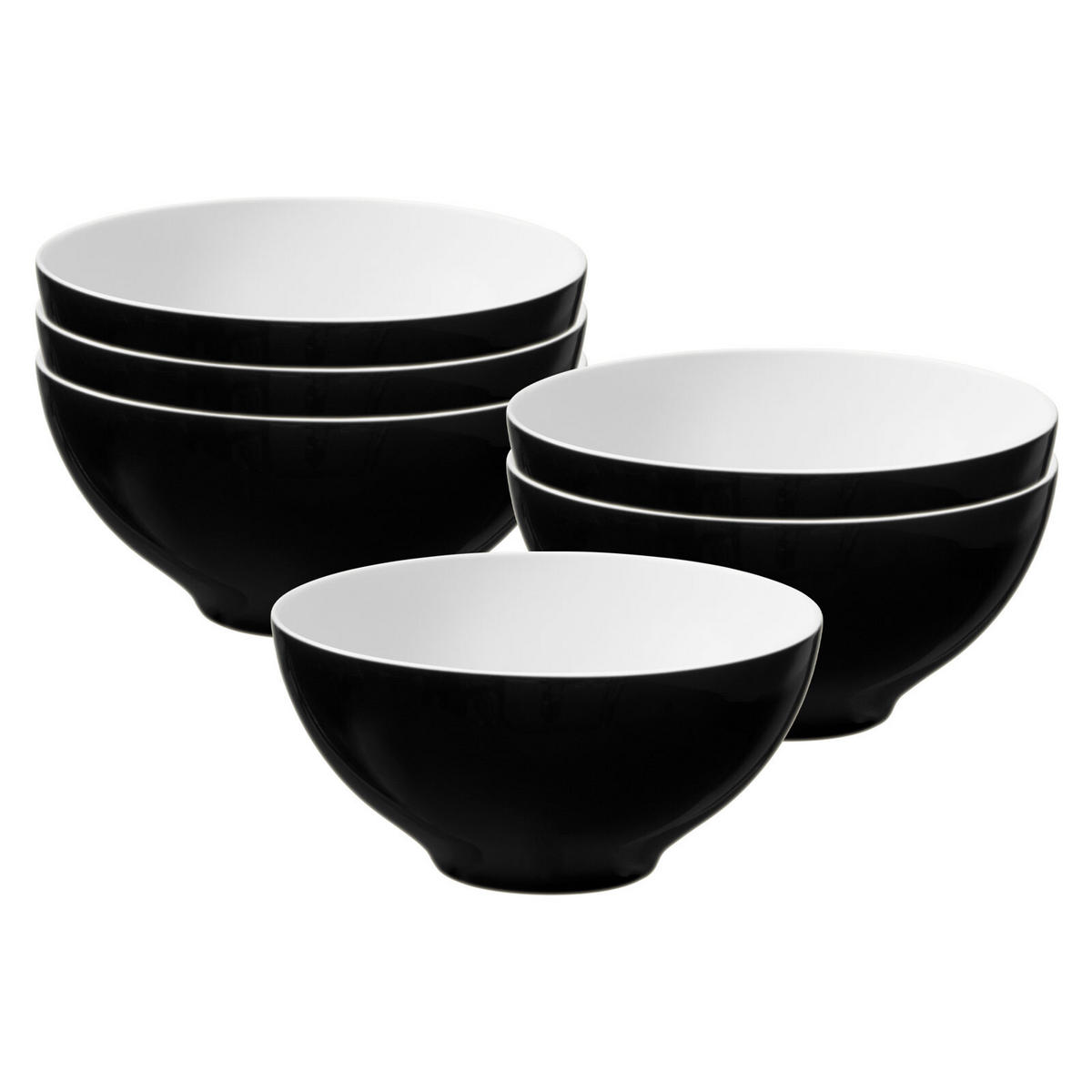 SCHÜSSELN Life Fashion Glamorous Black ø 15,5 cm 6er Set - Schwarz, Keramik (15.5cm) - Seltmann Weiden