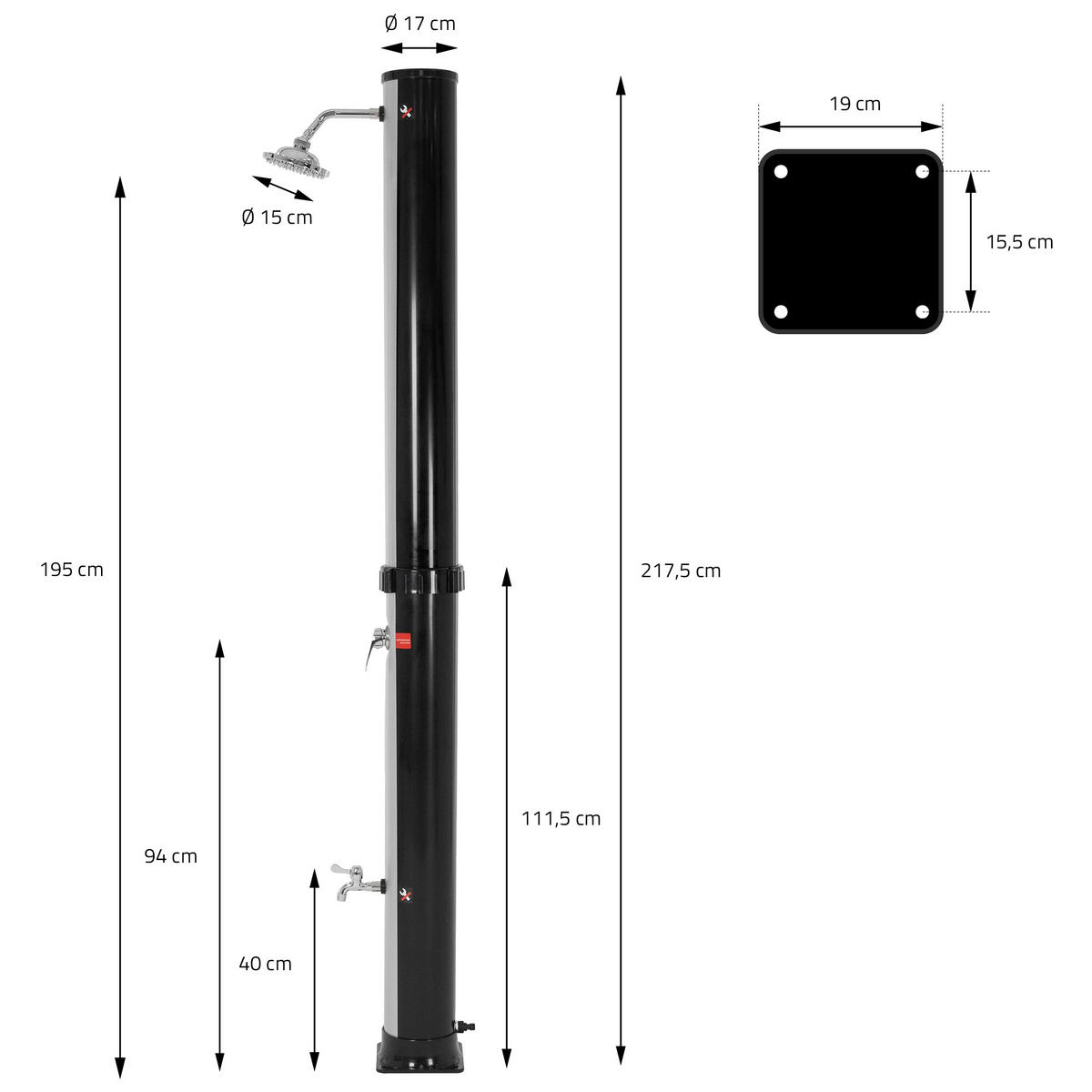 SOLARDUSCHE - Silberfarben, Kunststoff (15.5/217.5/40cm) - ML-DESIGN