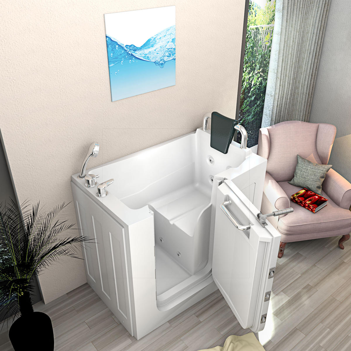 SITZBADEWANNE Senioren Sitzwanne mit Tür S08-B-R 110x68cm - Weiß, Glas/Kunststoff (68/114/110cm) - AcquaVapore by Sandra Jentho