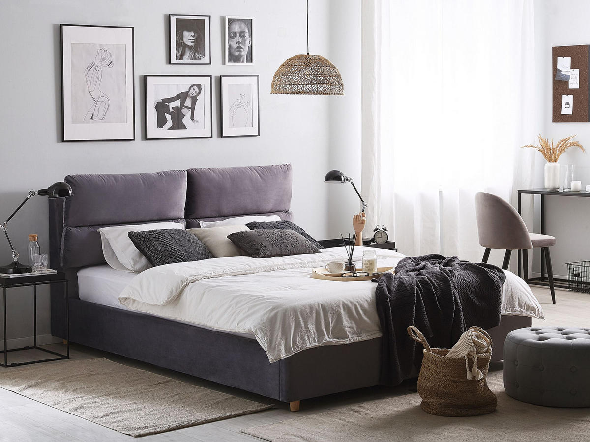 POLSTERBETT 160/200 cm Grau Batilly - Grau, Textil (160/200cm) - Beliani