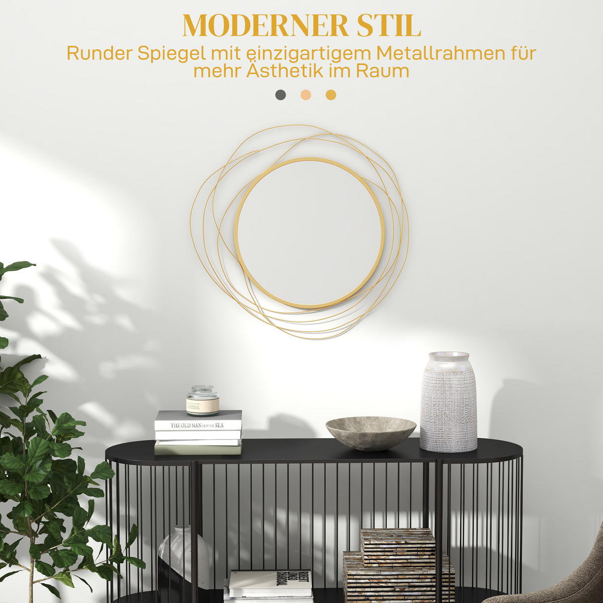 WANDSPIEGEL, Metall, Glas, Gold - Goldfarben, Metall (1/65/65cm) - HOMCOM