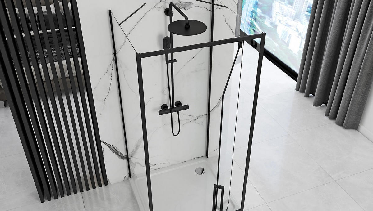 ECKDUSCHE Rea Rapid Swing 100x90 - Schwarz, Glas (100/90/195cm) - REA