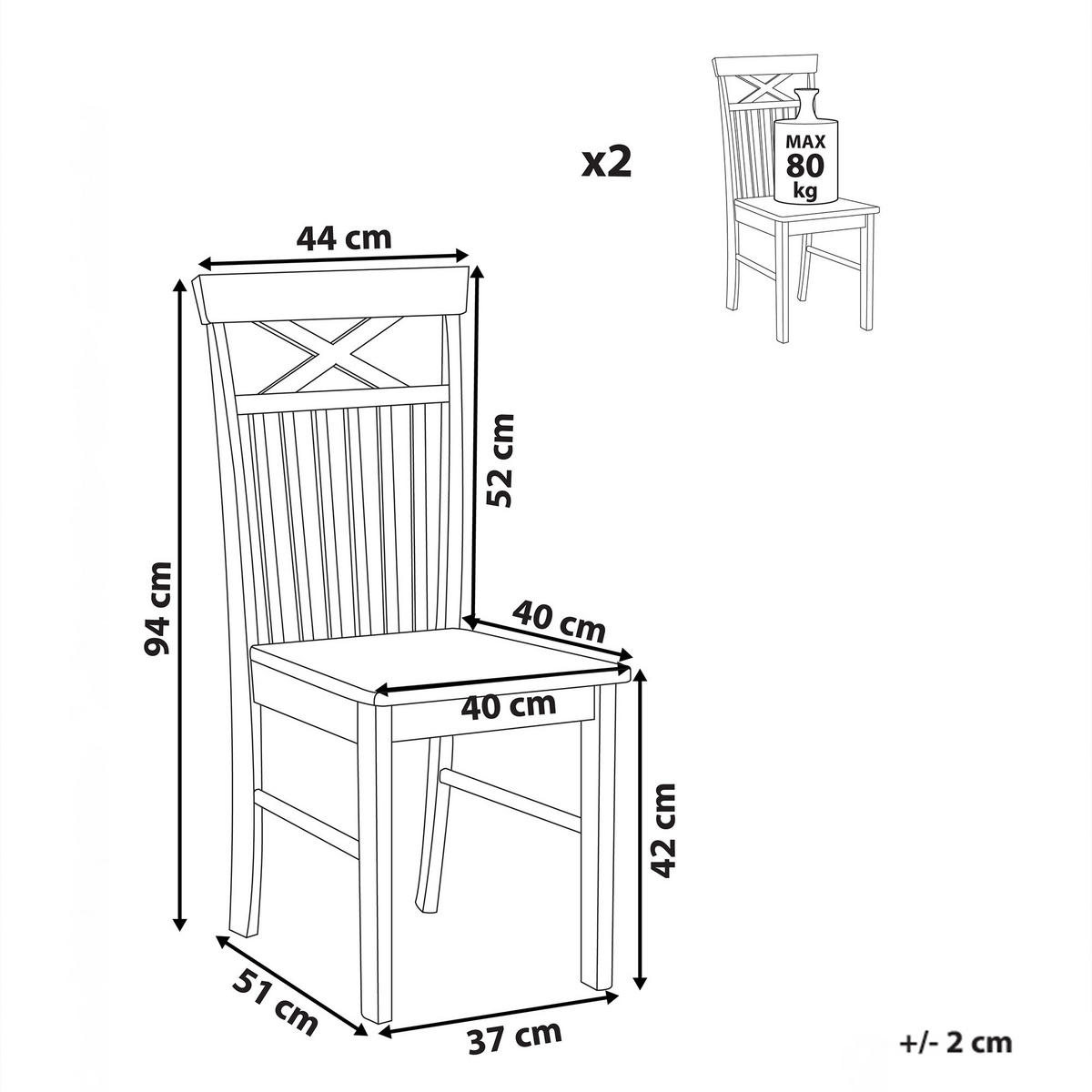 ÉTKEZŐSZÉK 2 darabos Szett Kaucsukfa fehér/világosbarna Houston - fehér/világosbarna, fa (44/94/51cm) - Beliani