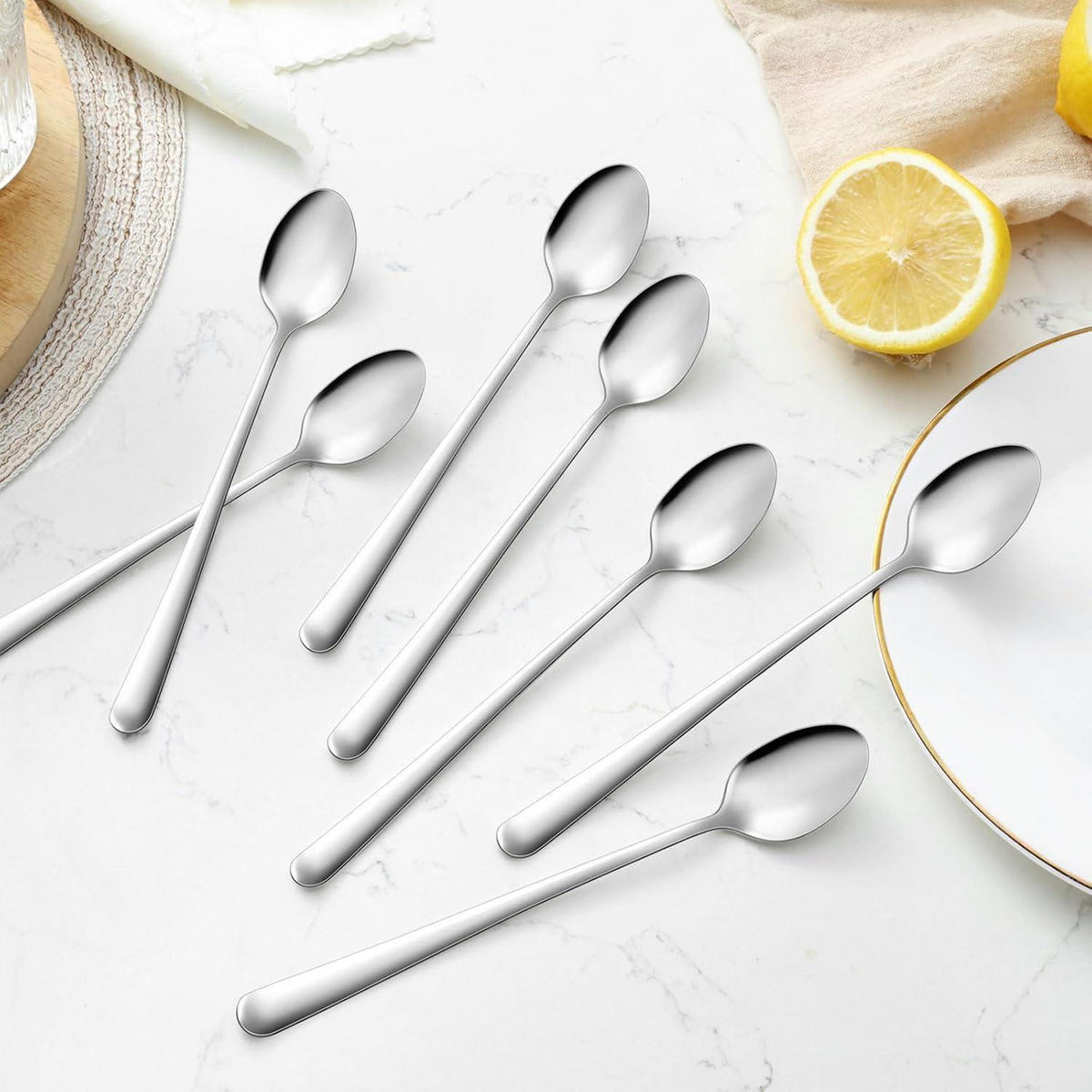 LONGDRINKLÖFFEL Set 24 Stück Edelstahl 19,7 cm spülmaschinenfest - Silberfarben, Metall