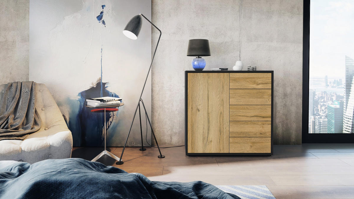 KOMMODE Ben Front in Eiche Nature - Eichefarben, Holzwerkstoff (79/74/36cm) - Vladon