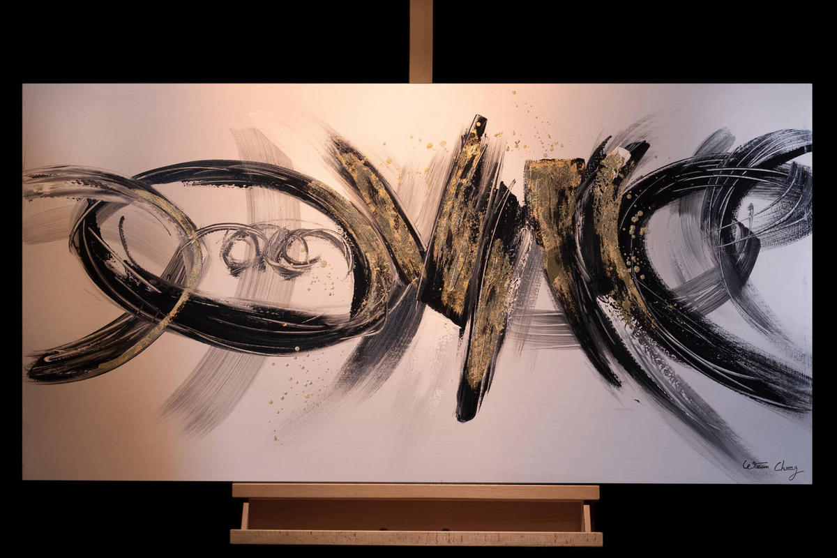 ACRYLBILD HANDGEMALT 120/60 cm - Schwarz/Grau, Holz/Textil (120/60cm) - KUNSTLOFT