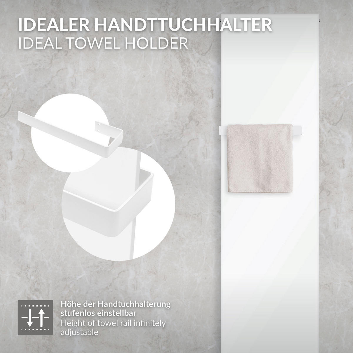 HANDTUCHHALTER 38 cm aus Stahl Weiß Wandmontage für Bad & Küche - Weiß, Metall (10/4/38cm) - LuxeBath