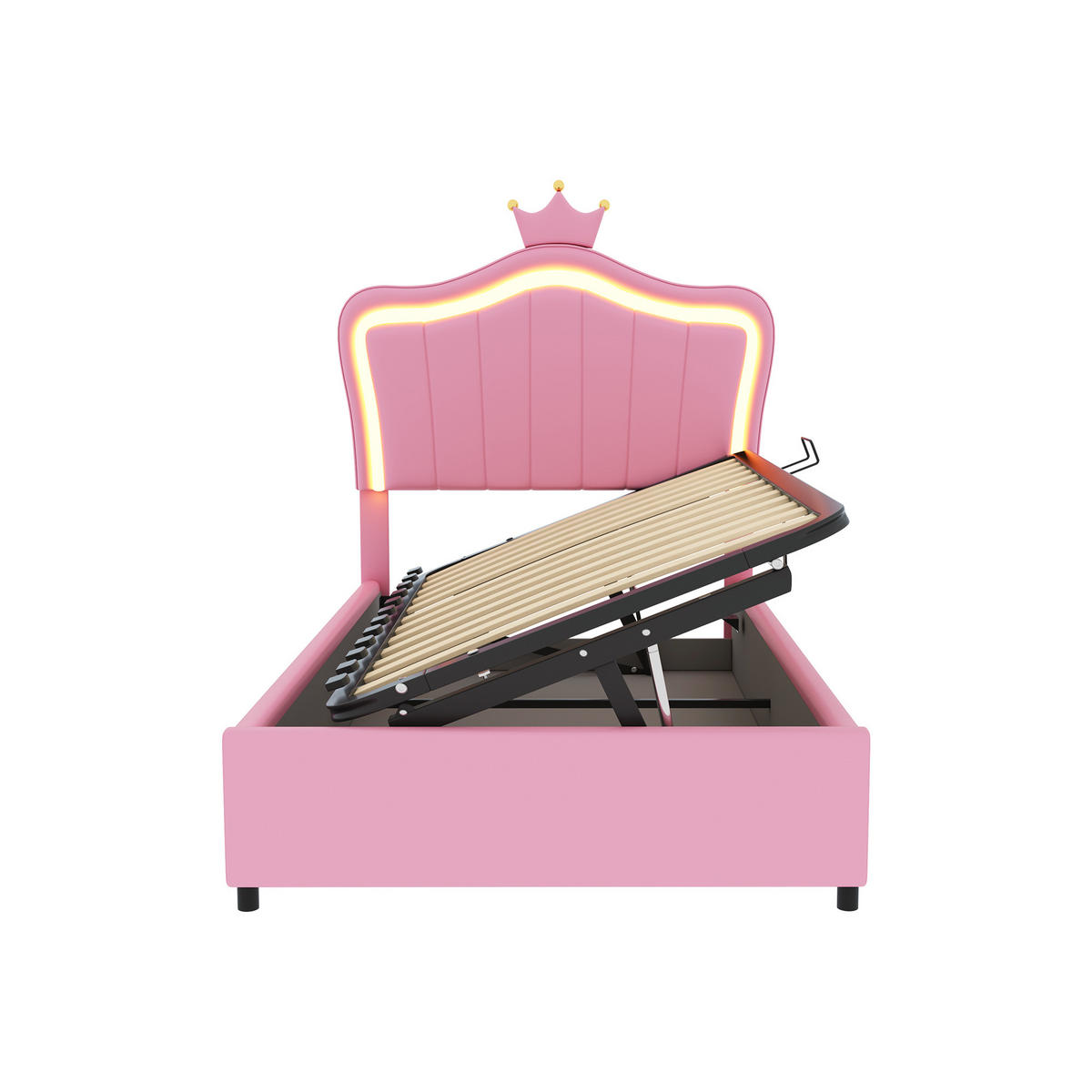 POLSTERBETT 90/200 cm rosa mit Kronendesign und LED-Beleuchtung - Pink, Textil (90/200cm) - OKWISH