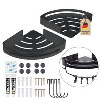 DUSCHABLAGE mit 2 Haken (2tlg-Set) - Schwarz, Metall (22.5/4.5/30.5cm) - Intirilife