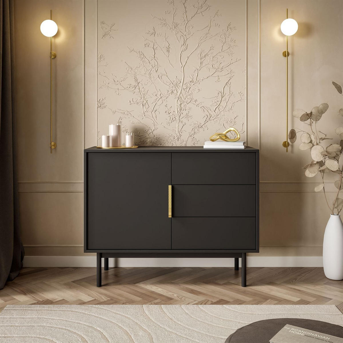 KOMMODE MIRACLE 1D3S mit Schubladen eintrürig Schwarz - Schwarz, Holzwerkstoff (104/82/39cm) - Lookway