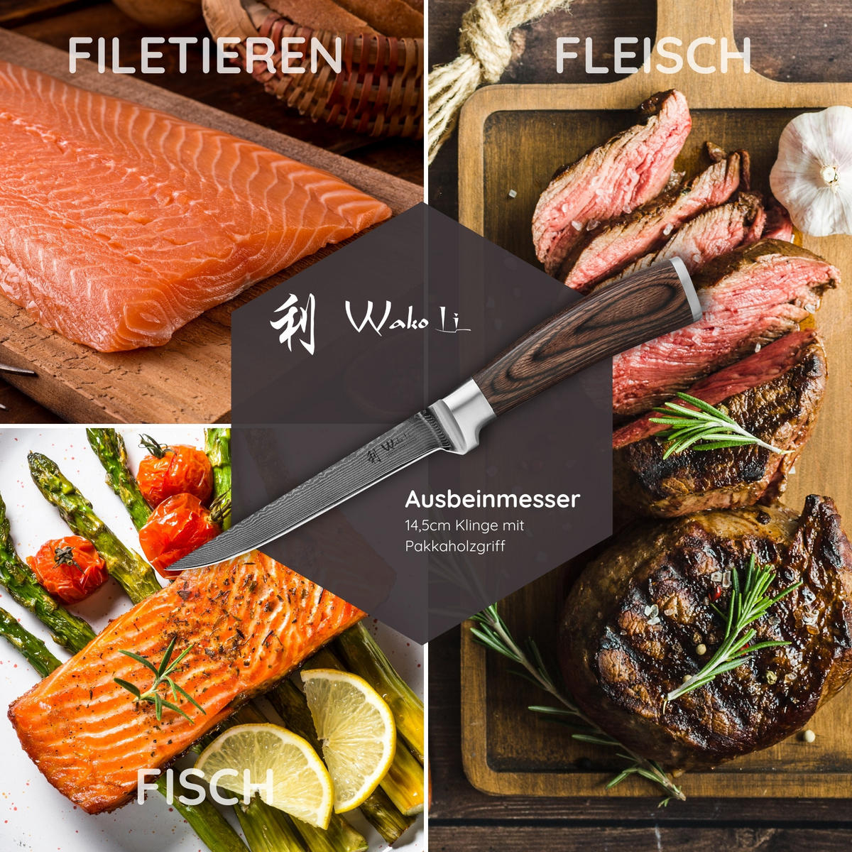 AUSBEINMESSER aus Damast I EDIB - Braun, Holz/Metall (30cm) - Wakoli