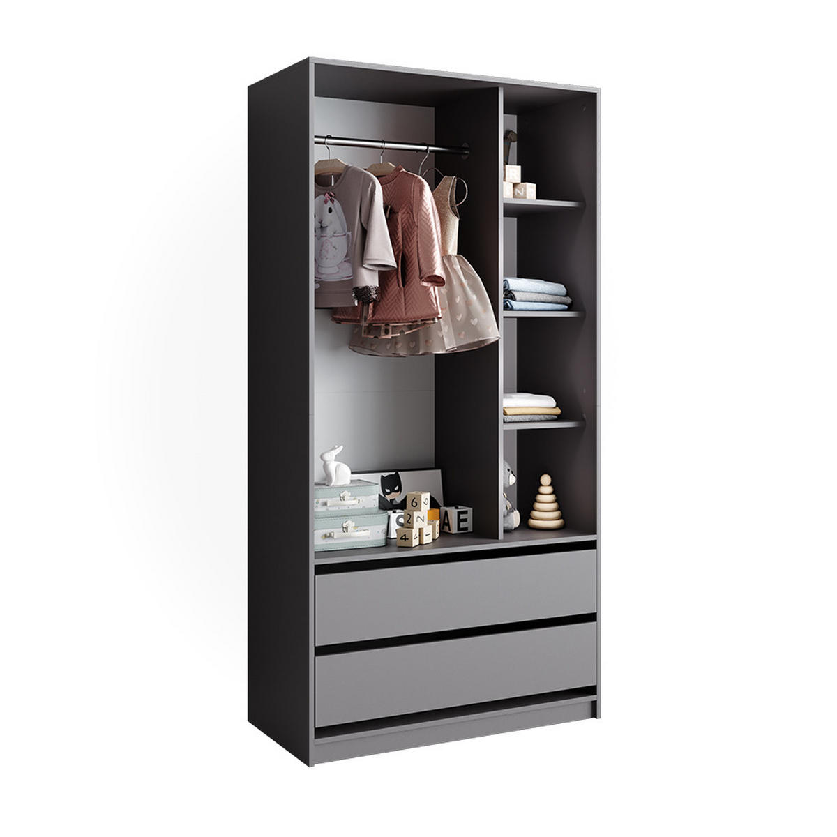 KINDERKLEIDERSCHRANK Elmo Anthrazit 100 x 200 cm mit 2 Schubladen - Anthrazit, Holzwerkstoff (100/200/50cm) - Vicco