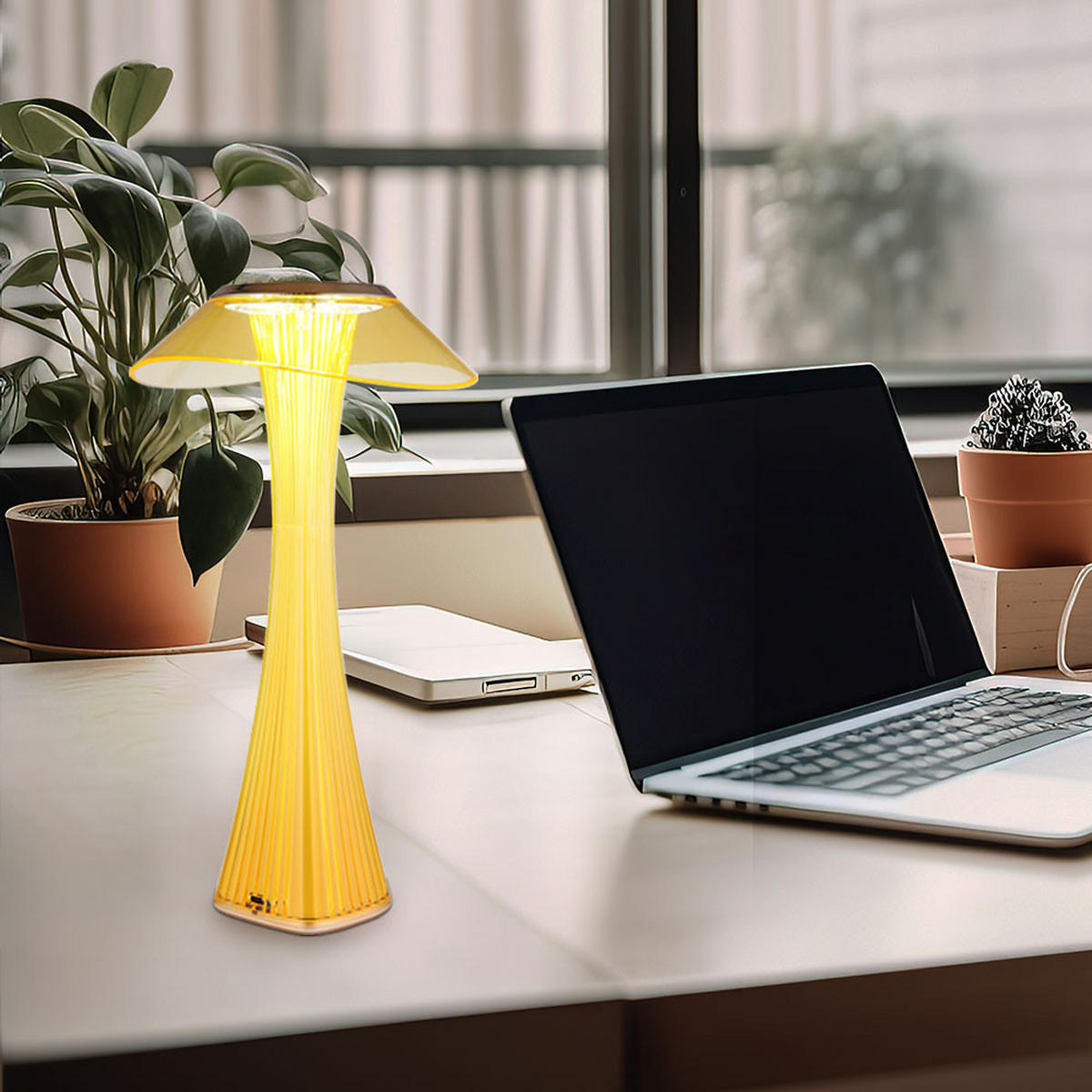 LED TISCHLEUCHTE Ambra Gold - Goldfarben, Kunststoff (15.1/15.1/27.4cm) - Globo Lighting