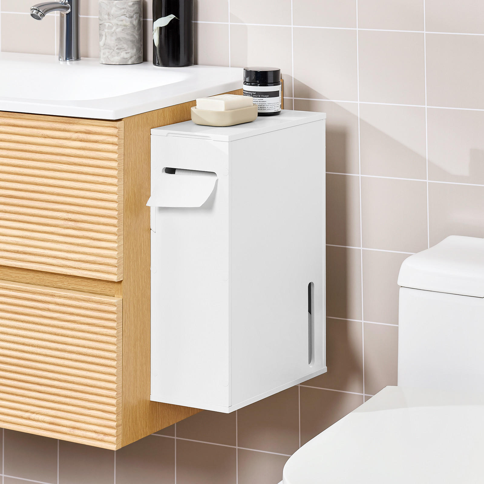 TOILETTENROLLENHALTER Weiß - Weiß, Holzwerkstoff (14/42/30cm) - SoBuy