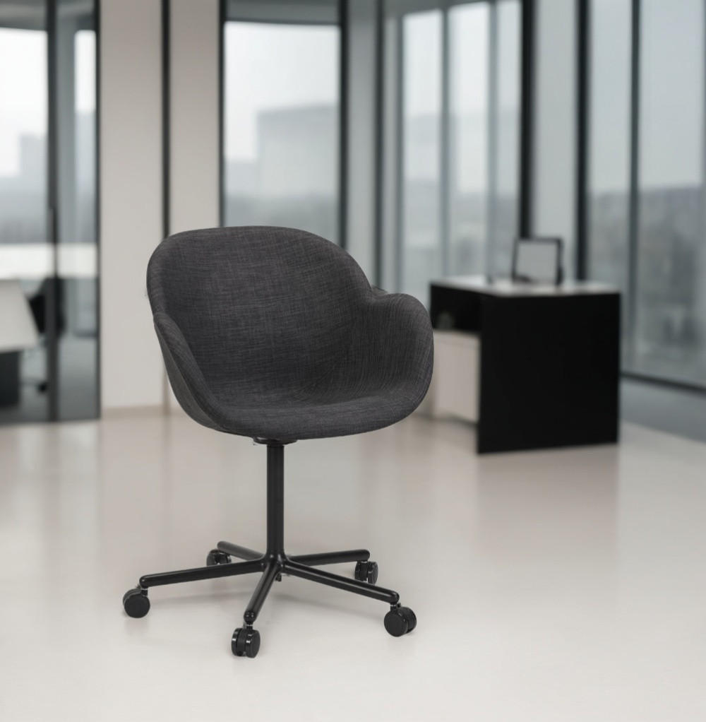 BÜRODREHSTUHL Stoff mit ergonomischer Form und 360° Drehfunktion VENIXA, Anthrazit 59x59x85 cm - Anthrazit/Schwarz, Textil/Metall (59/85/59cm) - KADIMA DESIGN