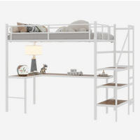 HOCHBETT 90/200 cm mit L-förmigem Schreibtisch, Treppe, Stauraum und umlaufendem Geländer, Weiß - Weiß, Metall (90/200cm) - Redom