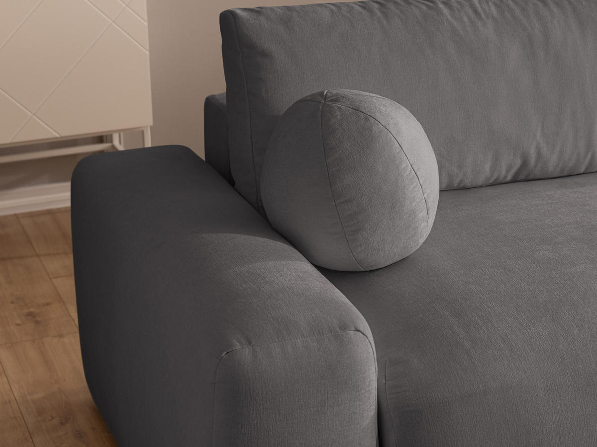 ECKSOFA Puffy mit Schlaffunktion und Bettkasten - besonders weich und puffig aus Taupe Webstoff - Ottomane rechts - Taupe/Schwarz, Holz/Kunststoff (266/138cm) - S-Style Möbel