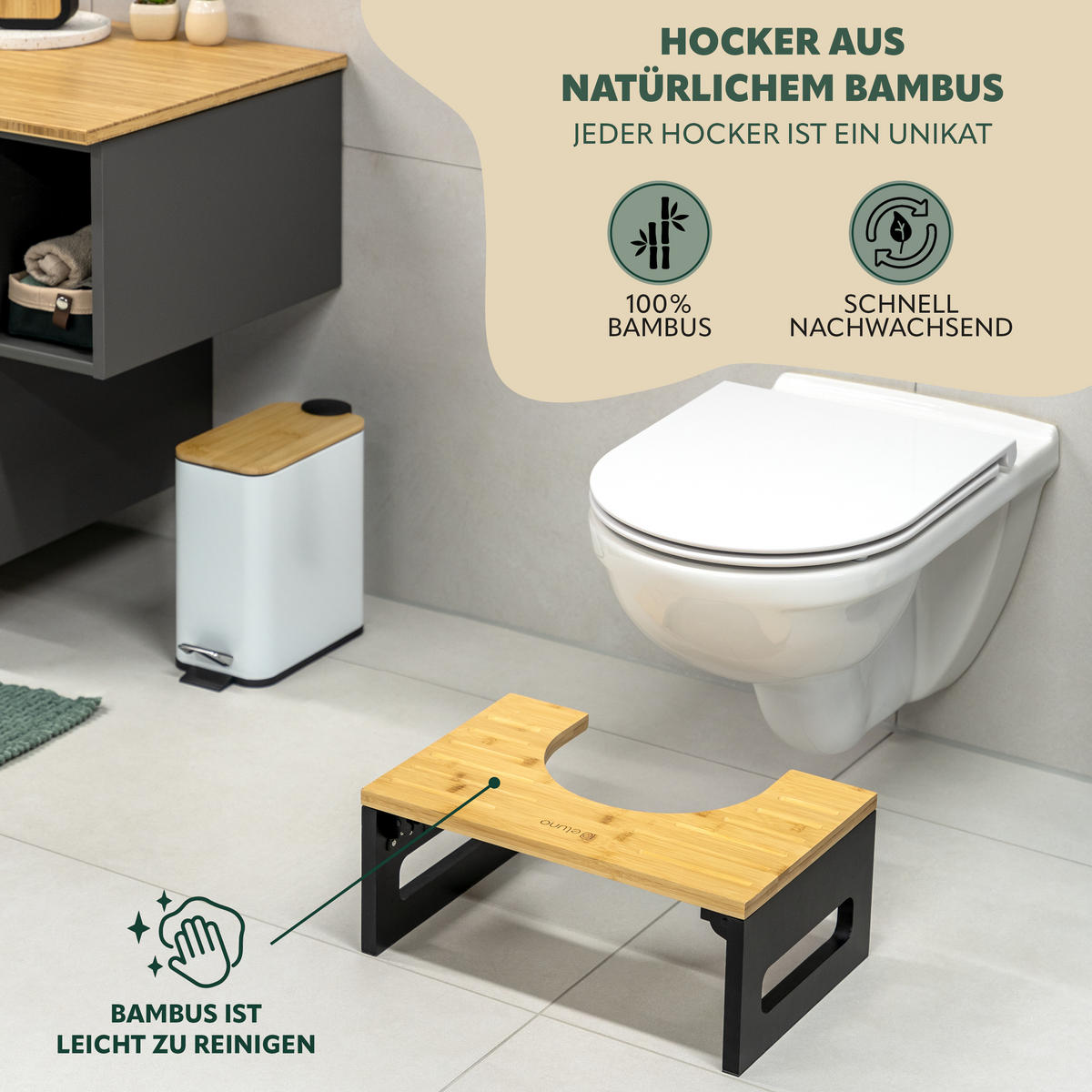 TOILETTENHOCKER Bambus, schwarz - Schwarz, Holz (43.5/18.5/28cm) - eluno
