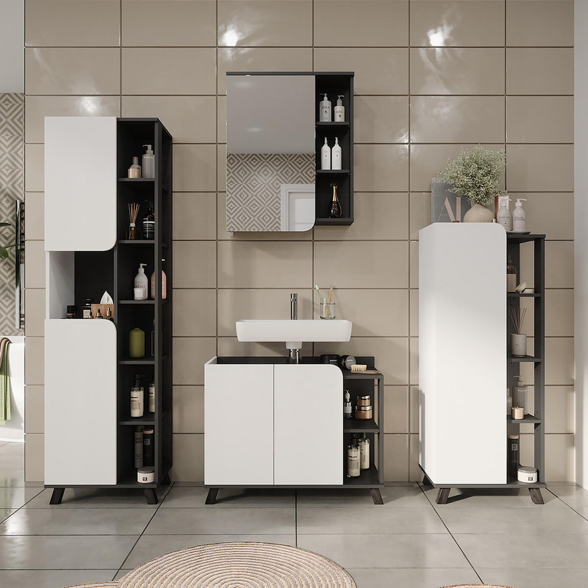 HOCHSCHRANK Karen Anthrazit/Weiß 50 x 175 cm mit 2 Türen - Anthrazit/Weiß, Holzwerkstoff (50/175/35cm) - Vicco