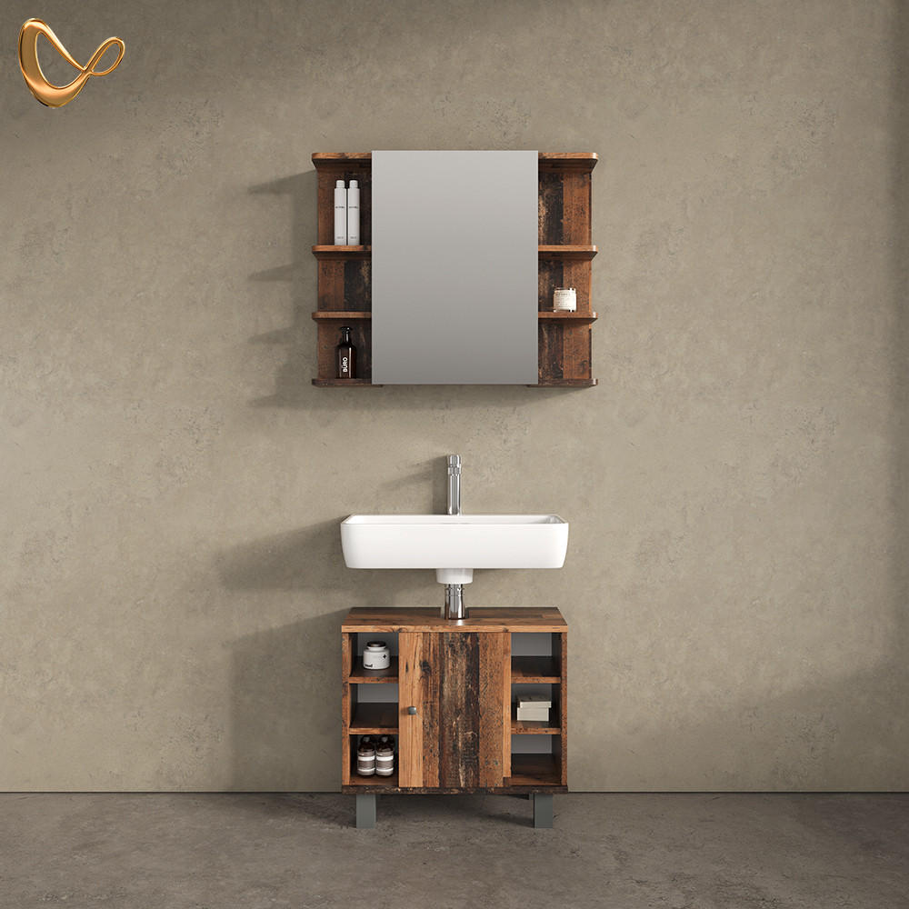 BADMÖBEL-SET Fucino Eiche rustikal 2 Teile - Wildeiche, Holzwerkstoff (80/64/32cm) - Livinity®