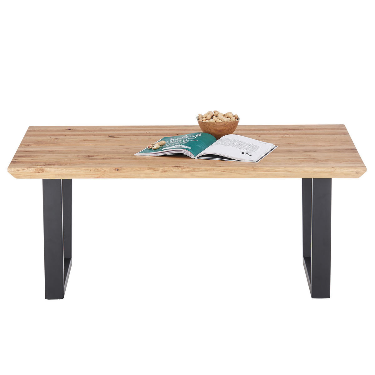 COUCHTISCH - Eiche massiv / Metall - Eiche / Schwarz - Eichefarben/Schwarz, Holz/Metall (70/110/45cm) - home24