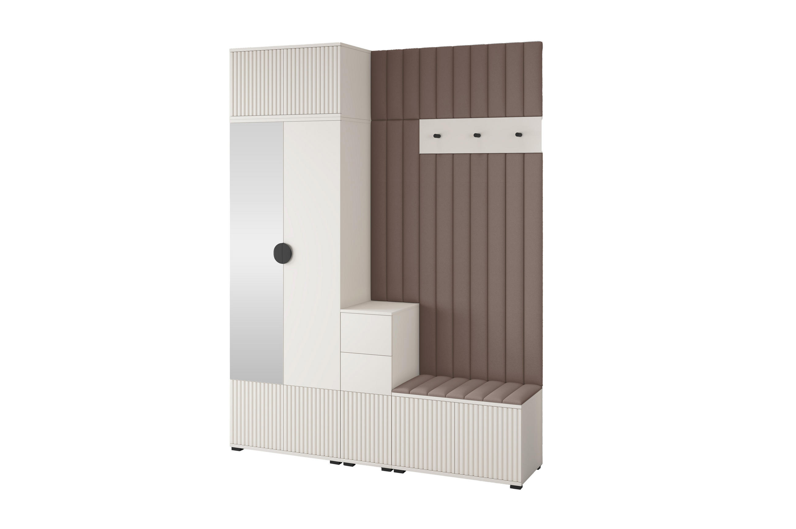 GARDEROBE Ritmo version 8 gefräste Kleiderschrank mit Polsterplatten Braun - Beige/Braun, Holzwerkstoff (170/225/40cm) - Jerpax
