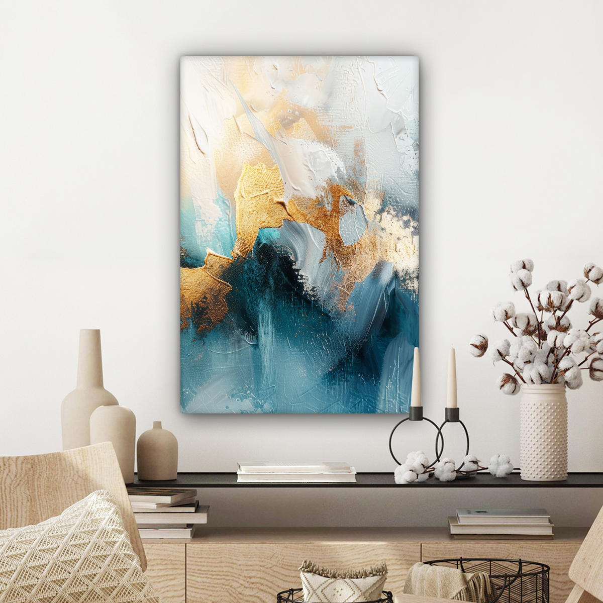 LEINWANDBILD Abstrakt - Kunst - Gold - Blau 40x60 cm - Petrol, Textil (40/60cm) - MuchoWow