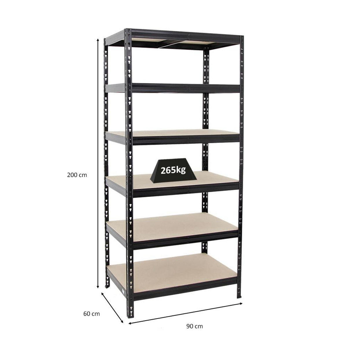 SCHWERLASTREGAL Giant Tiger 200x90x60 cm Fachlast 265 kg 6-Ebenen Schwarz - Schwarz, Metall (90/200/60cm) - PROREGAL