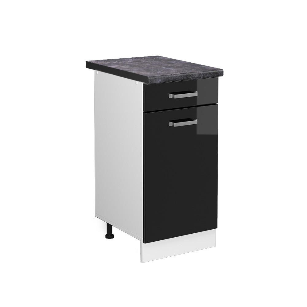 KÜCHENUNTERSCHRANK R-Line Schwarz Hochglanz 40 cm, AP Anthrazit - Schwarz Hochglanz/Schwarz, Holzwerkstoff (40/81.6/60cm) - Vicco