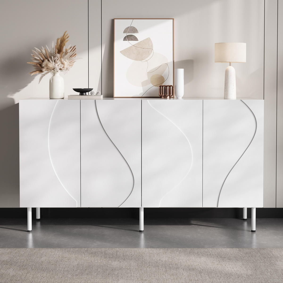 SIDEBOARD 3D Türen grifflos PB MDF Metallfüße modern - Weiß, Holzwerkstoff (40/77.5/140cm) - FLIEKS