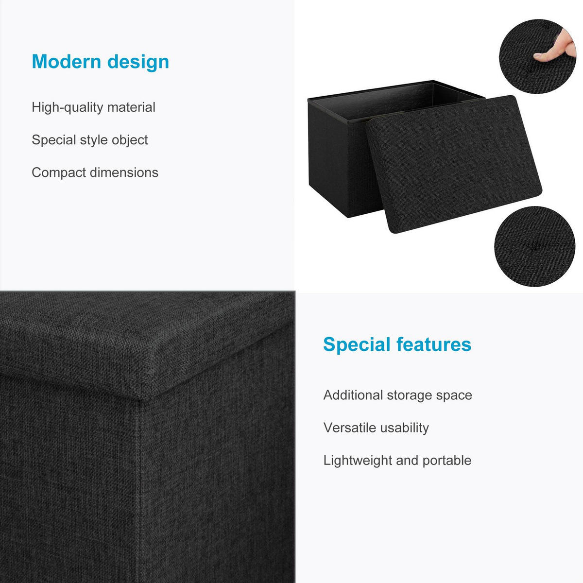 SITZBANK Faltbar in Leinen Optik 78/38/38 cm (Schwarz) - Schwarz, Textil (78/38/38cm) - Intirilife