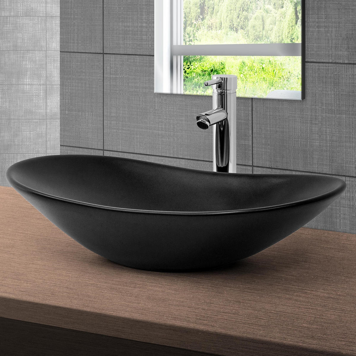 WASCHBECKEN - Schwarz, Keramik (36/15.5/63cm) - ML-DESIGN