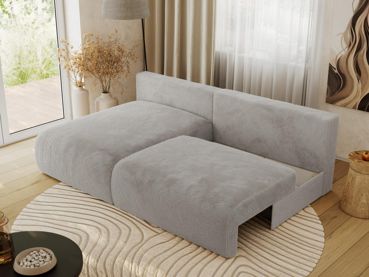 ECKSCHLAFSOFA VIVO L Hellgrau Plüsch - links - Hellgrau/Schwarz, Kunststoff/Textil (223/150cm) - MKS