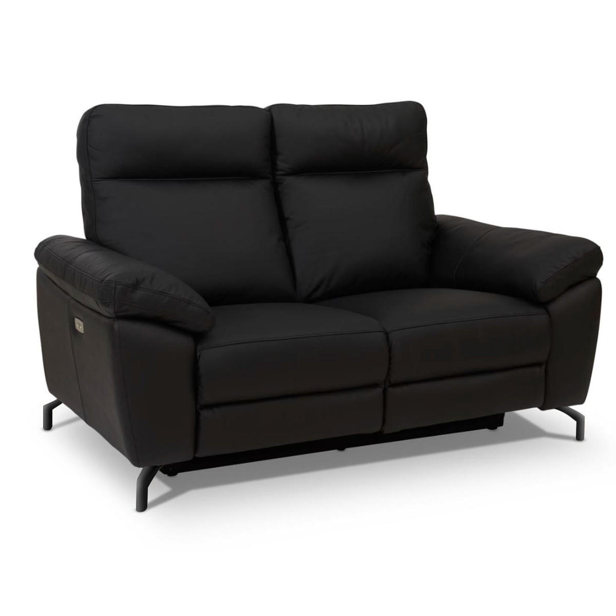 ZWEISITZER-SOFA Echtleder Schwarz - Schwarz, Leder/Metall (162/101/96cm) - Furnhouse