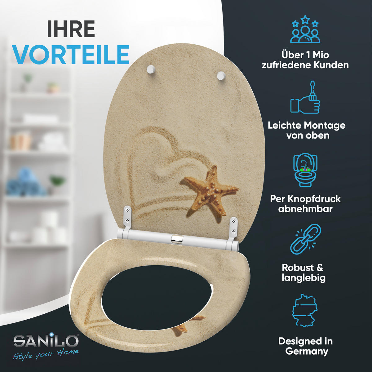 WC-SITZ mit Absenkautomatik & Top Fix Sandy - Braun, Holzwerkstoff (37.7/5.5/48cm) - Sanilo
