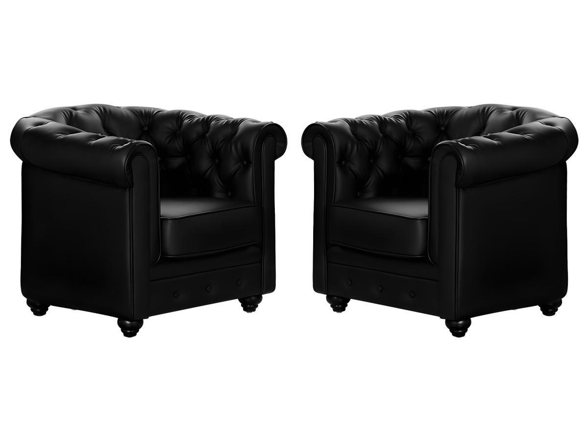 SESSEL 2er-Set - Kunstleder - Schwarz - CHESTERFIELD - Schwarz, Leder (78/72/82cm) - Vente-Unique
