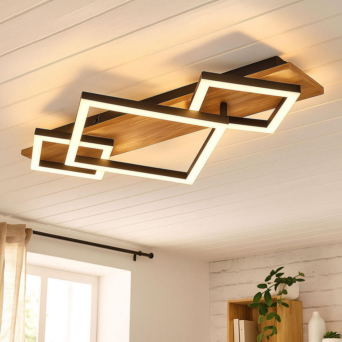 LED DECKENLEUCHTE Holzoptik Braun - Braun, Metall (54/31.2/7.5cm) - Globo Lighting