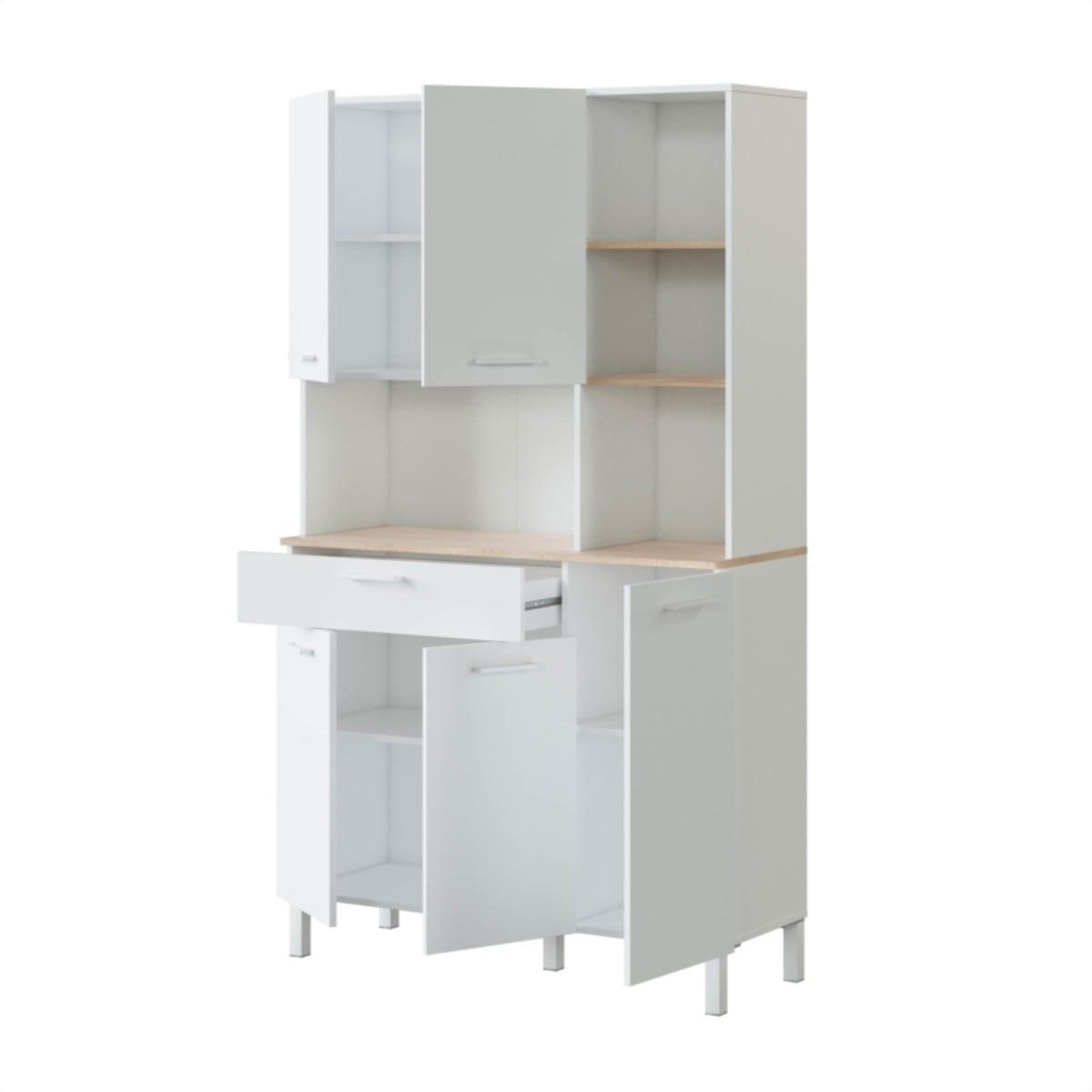 HIGHBOARD mit 5 Türen und 1 Schublade Kira - H186 cm - Weiß, Holzwerkstoff (40/186/108cm) - Calicosy