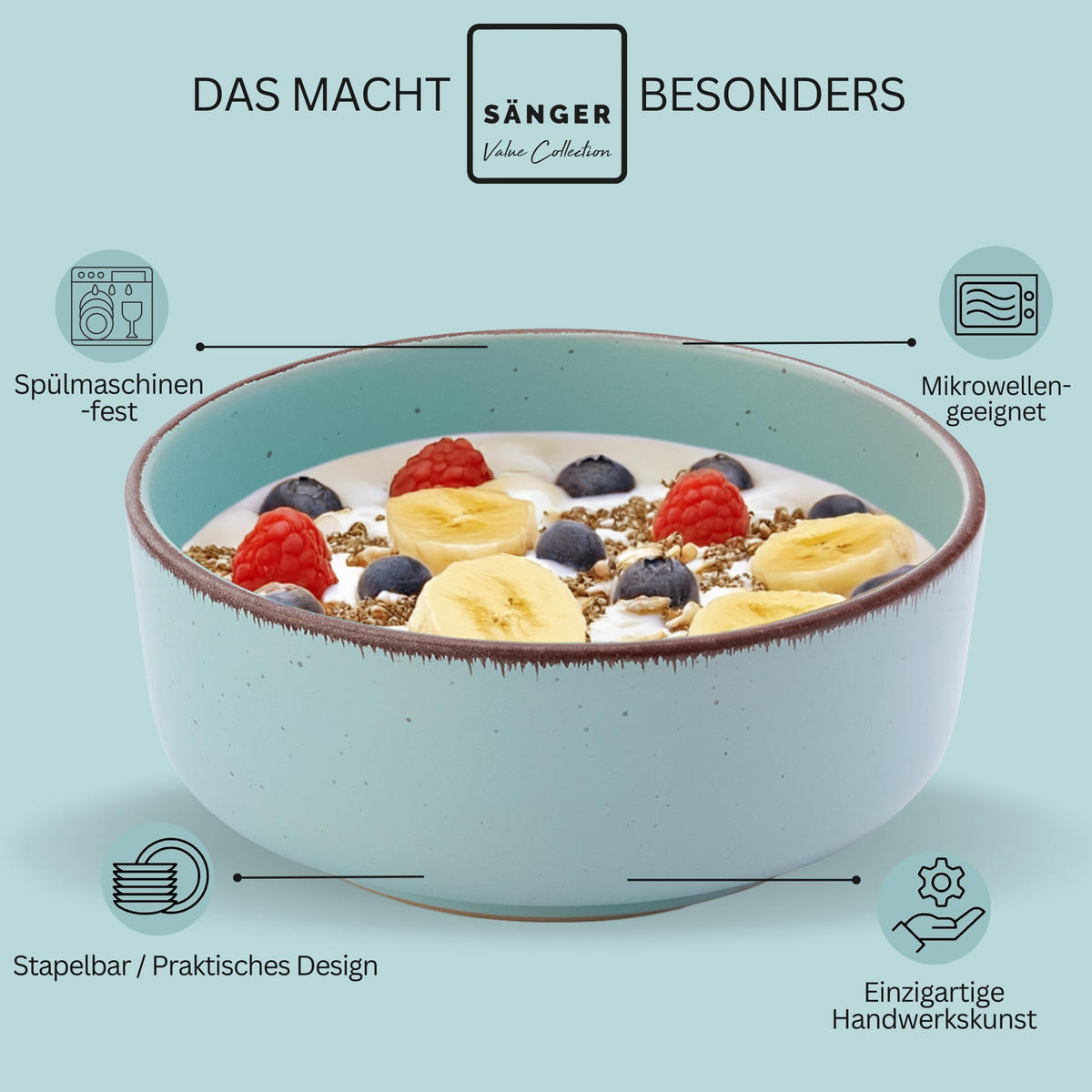 SCHALEN BOMBAY BREEZE - 4 teilig aus Steingut - Hellblau, Stein (16.5/16.5/6.5cm) - Sänger