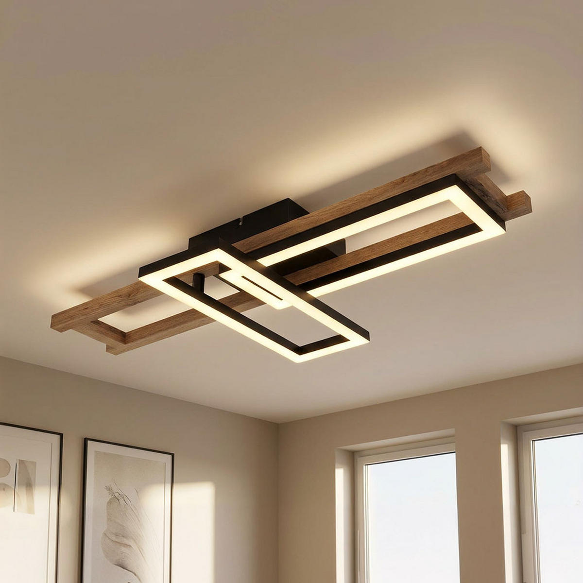 LED DECKENLEUCHTE ILLA Holzoptik Braun - Braun, Metall (69/36.5/10.5cm) - Globo Lighting