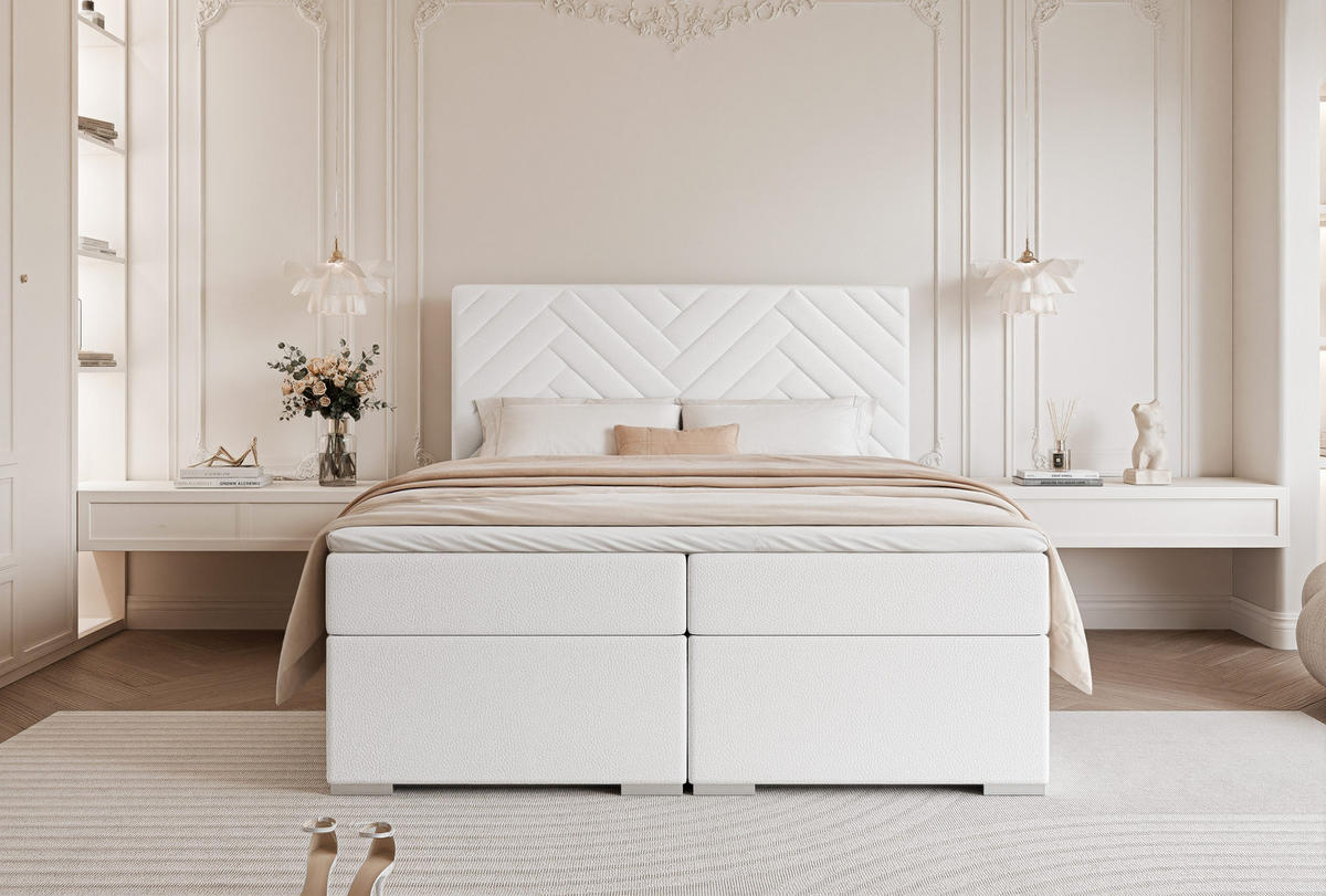 BOXBETT NEREA 200/200 cm mit Matratze und Topper, Weiß - Weiß, Textil (200/200cm) - Idohome