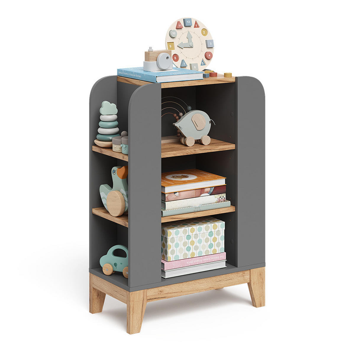 KINDERREGAL Malia Grau 60 x 88 cm mit 9 fächern - Hellgrau/Grau, Holzwerkstoff (60/88/30cm) - VitaliSpa